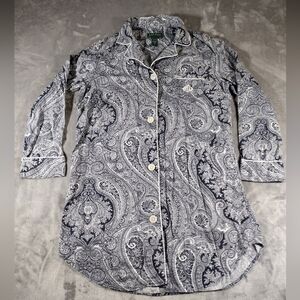 Lauren Ralph Lauren Paisley Monogram Logo Sleepshirt Women M Pajamas Loungewear